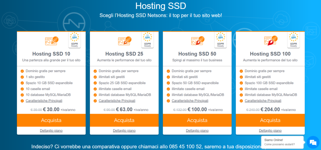 Hosting SSD veloce con certificato SSL incluso